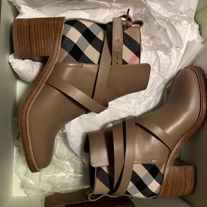 Burberry Tan and Black Plaid Ankle Boots
